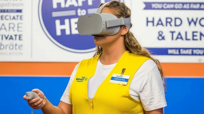 A woman wearing a VR headset