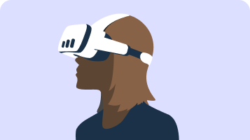 Illustration of a female with brown hair wearing a VR headset.