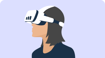 Illustration of a girl with brown hair wearing a VR headset.