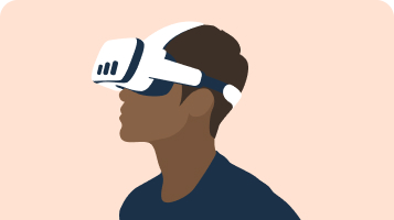 Illustration of a male with brown hair wearing a VR headset.