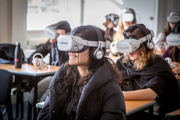 Student wearing a VR headset