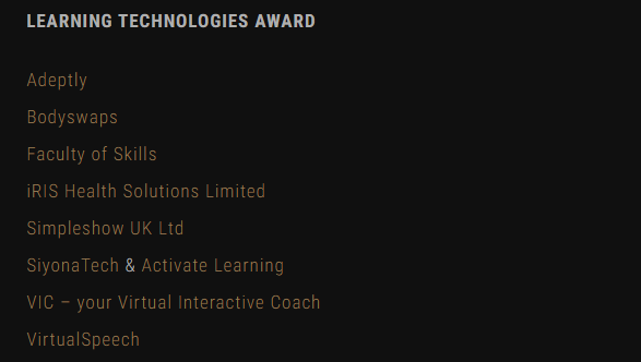 LPI Awards Learning technologies Finalists 2020