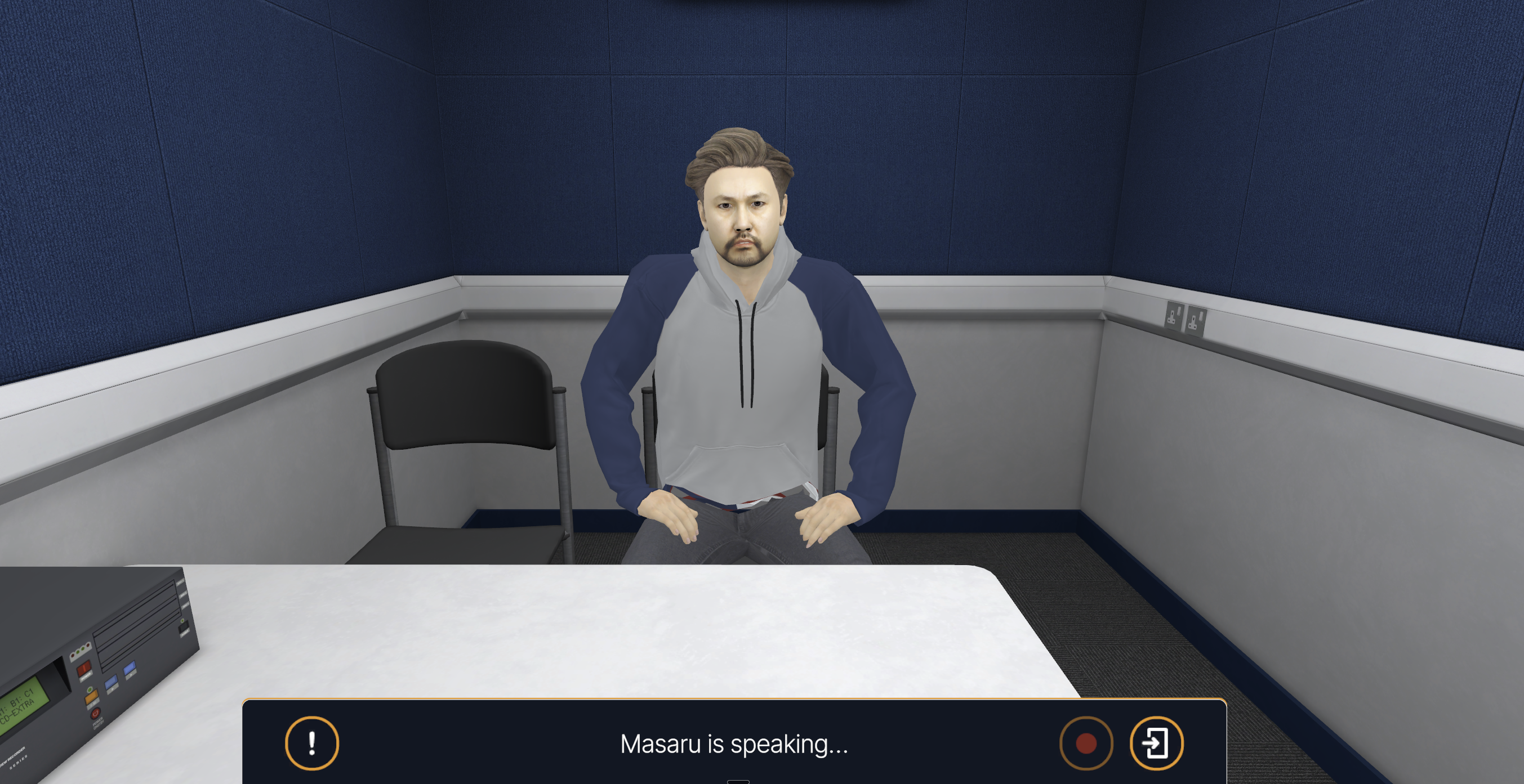 Police interview room with avatar