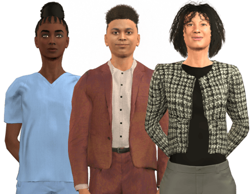 Three avatars next to each other with a transparent background