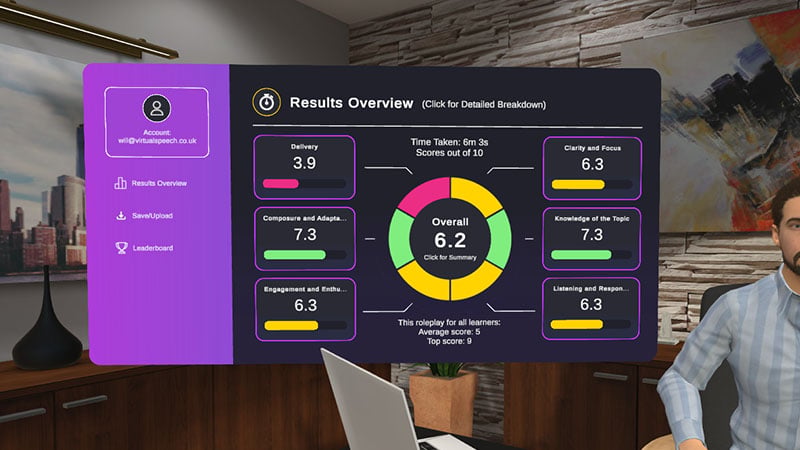 Virtual reality skills tracking dashboard by Virtual Speech