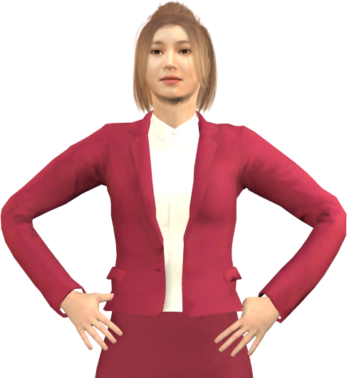 Avatar, female with red suit in the power pose on a transparent background.