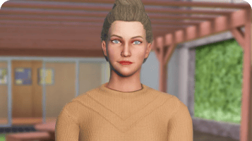 Avatar roleplay thumbnail of a woman in a beige jersey with her hair tied in a bun