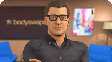 Avatar role play thumbnail of a man with a short black hair in an office