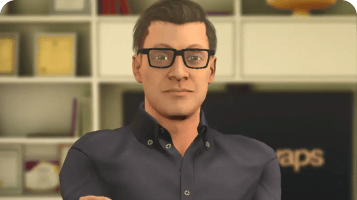 Avatar roleplay thumbnail of a man with black hair and glasses in a learning centre