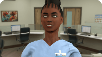 Avatar roleplay thumbnail of a female nurse with a black hair in a nursing reception