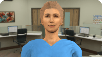 Avatar roleplay thumbnail of a female nurse with a short blonde hair in a nursing practice