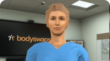 Avatar roleplay thumbnail of a female nurse with a short, blonde hair in a nursing reception