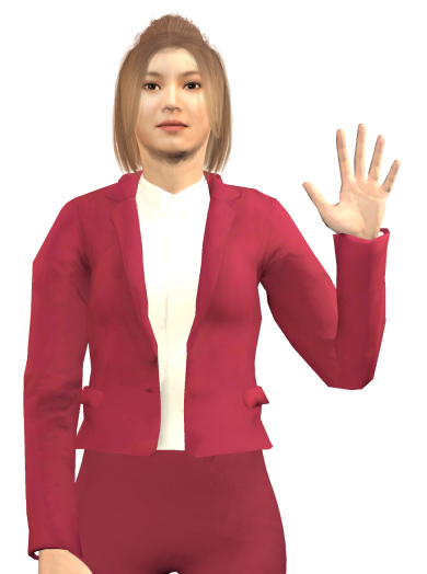 Female avatar waving wearing a red suit