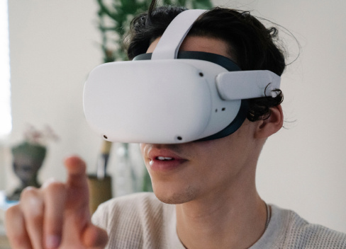 Close up of a man wearing VR headset