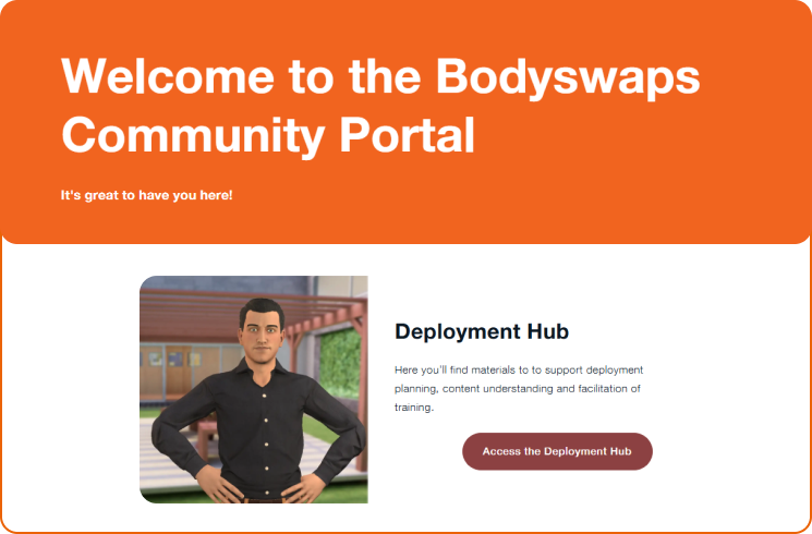 bodyswaps community portal orange with avatar.