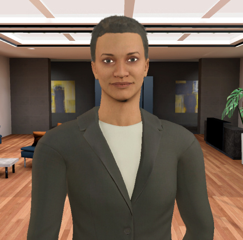 Female avatar in a black suit