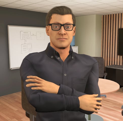 Male avatar with black shirt and glasses