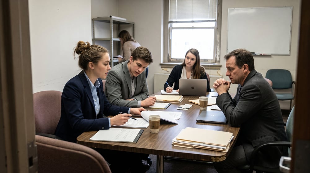law students preparing client