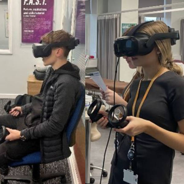 Students using Bodyswaps with VR headsets