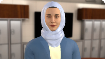 Avatar roleplay thumbnail of a woman with a headwrap in an locker room