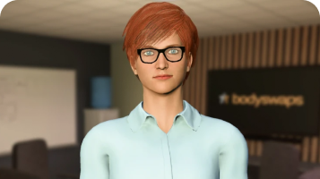 Avatar roleplay thumbnail of a middle-aged woman with orange hair in a house