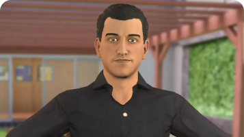 Avatar roleplay thumbnail of a man with black hair and a black shirt standing in the courtyard