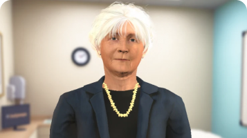 Avatar roleplay thumbnail of an old woman with grey hair in a doctors room